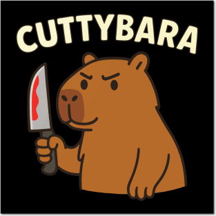 Capybara with Knife Cuttybara Dark Animal Pun Posters and Art